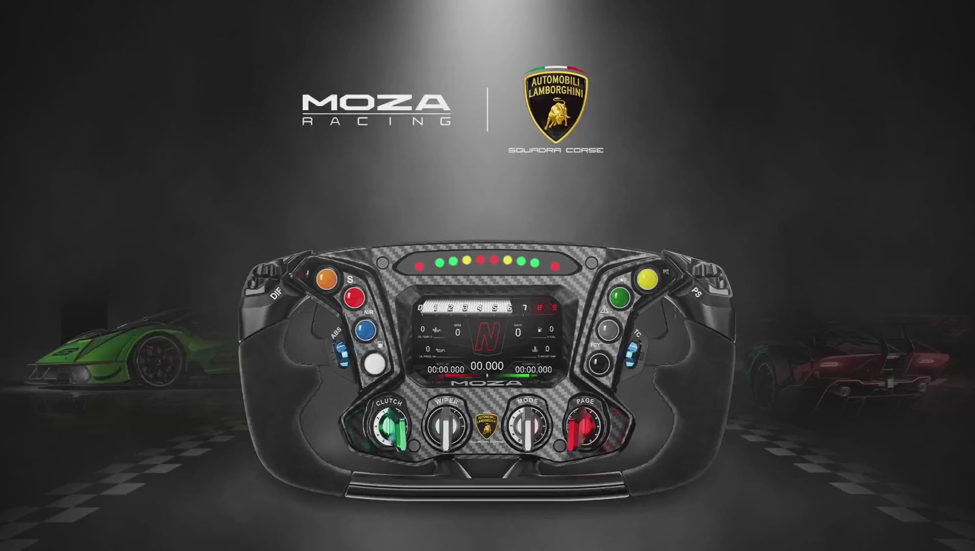 Load video: MOZA Racing x Automobili Lamborghini Squadra Corse Essenza SCV12 Sim-Racing Steering Wheel